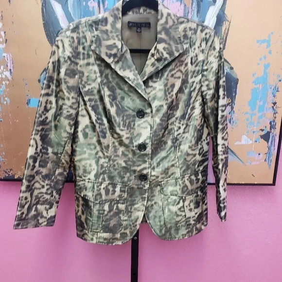 Lafayette 148 Shiny Green Animal Print Jacket - Picture 1 of 6